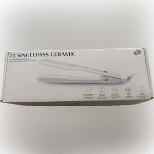 T3 SinglePass White Ceramic Flat 1” Iron Straightening & Styling Hair Tool
